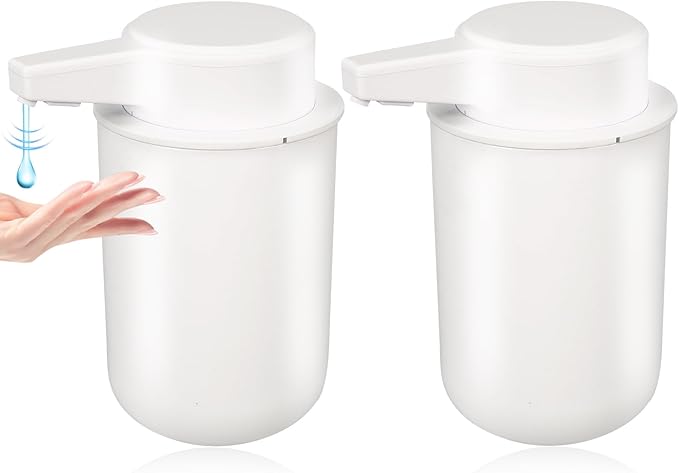2 Pack Automatic Liquid Soap Dispenser, 10.5oz Touchless Electric Hand Soap Dispenser, Rechargeable Liquid Pump for Dish Soap, Easy Refill (White)