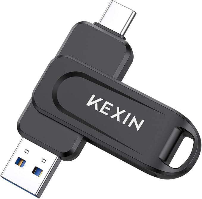 KEXIN USB C Flash Drive 512GB Thumb Drive 100MB/s Swivel Dual USB Drive 3.0 USB-A & Type-C Jump Drive for Smartphone Tablet iPhone 15/16 Car Game Console, 512GB Black
