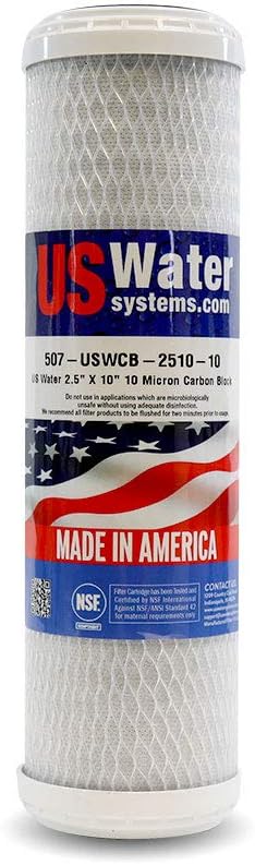 US Water Systems Carbon Water Filter 10 X 2.5, Whole House Water Filter Cartridge 10 Micron, Removes Contaminants for Superior Taste and Odor Removal, Made in the USA