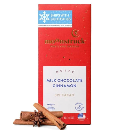 Moonstruck Chocolate Milk Chocolate Bar with Cinnamon Vanilla and Almond, 31% Cacao, 3.0oz (Pack of 1)