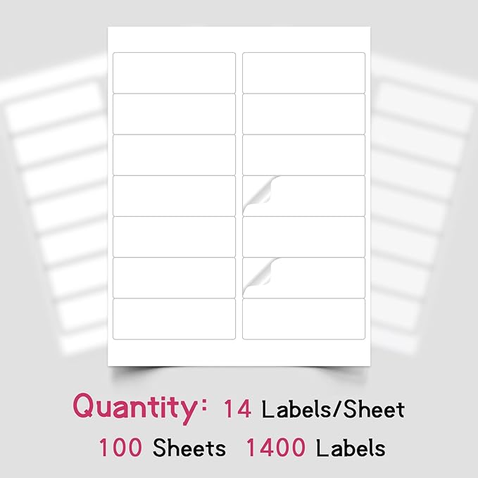 14UP 4" x 1-1/3" Shipping Labels Compatible with Laser & Inkjet Printers, Address Mailing Labels Self Adhesive Stickers (100 Sheets)