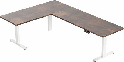 VIVO Electric Height Adjustable 83 x 60 inch Corner Stand Up Desk, 2 Rustic Vintage Brown Solid Table Tops, White Frame, Memory Controller, L-Shaped Workstation, 3E Series, DESK-KIT-3E8WN