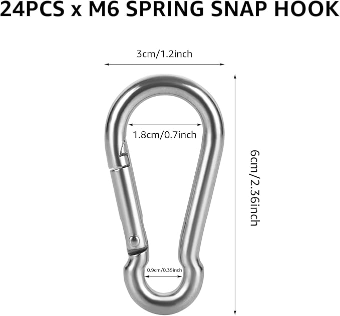 24 PCS M6 x 2-3/8 Inch Carabiner Clips Heavy Duty Spring Snap Hooks Stainless Steel Carabiner Clip Mini Carabiner Clips Quick Link Clip for Keychain Camping Hiking Fishing Dog Leash Keys, Silver