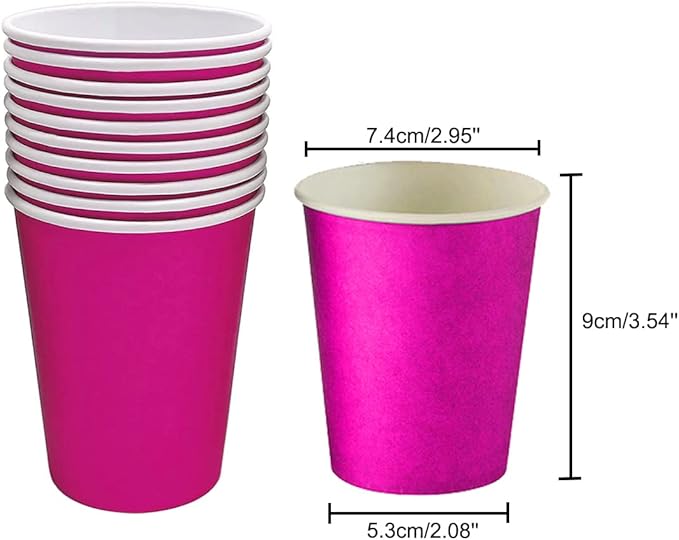 Disposable Paper Cups, 60pcs Pink Paper Cups For DIY Wedding Party Picnic BBQ Travel and Event 8OZ (Hot Pink)