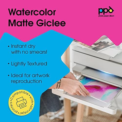 PPD Watercolor Printer & Printable Fine Art Paper for Inkjet Printer, Textured Giclee Archival Acid Free Paper 8.5 x 11, Professional Grade, Heavyweight 240 gsm/64 lb (25 Sheets)`
