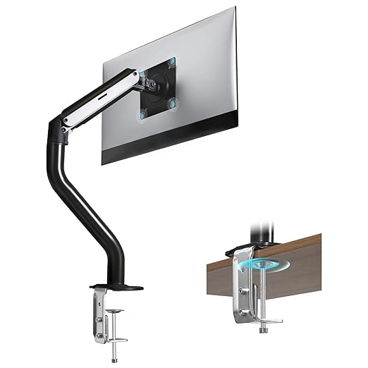 Lyngins Single Monitor Mount, Adjustable Monitor Arm Desk Stand for 15 to 32 inch Screens, VESA Mount with 75x75/100x100 mm, Computer Monitors Gas Arm Holds Up to 19.84 lbs - Black