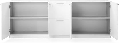 ZURI Furniture Reagan Modern Polished Office Storage and Filing Cabinet Credenza - White