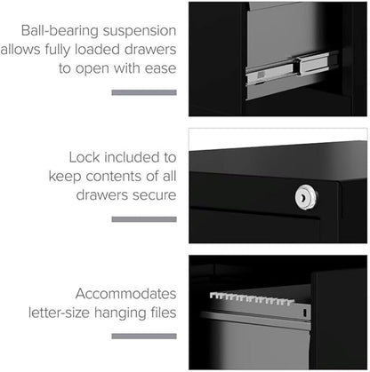 Scranton & Co 4 Drawer Metal Vertical File Cabinet with Lock, 22" Deep, Letter Size, Home/Office, Preassembled, Commercial Grade, Black Finish