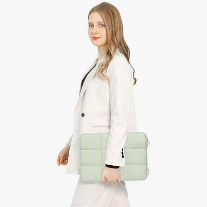 MOSISO 15-15.6 inch Laptop Case, 16 inch Puffy Laptop Sleeve Compatible with MacBook Pro 16 M4 M3 M2 M1, HP, Dell, ASUS, Lenovo Notebook, Rectangle Quilted Puffer Computer Bag for Women, Sage Green