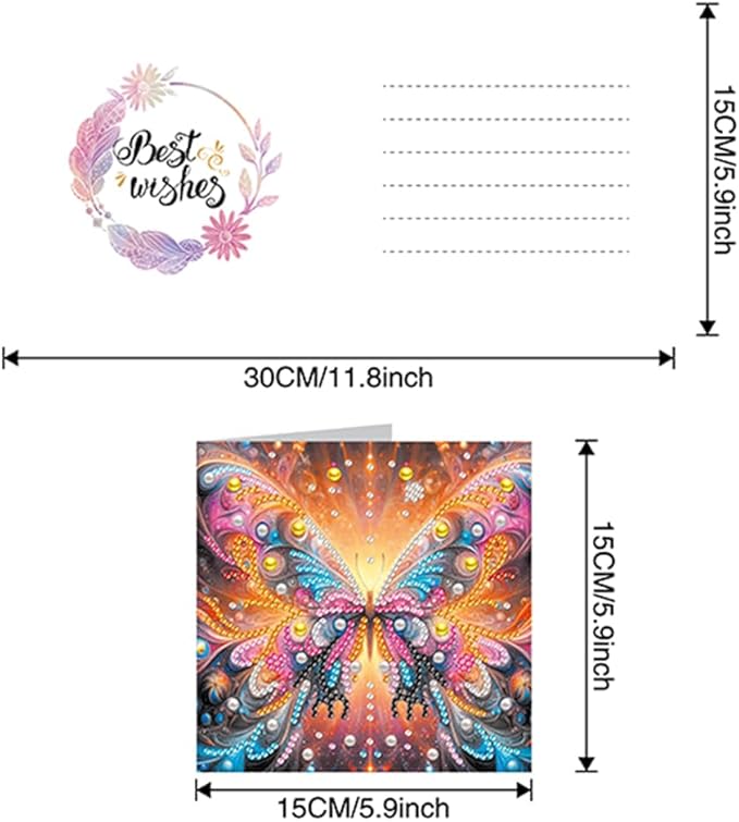 6pcs DIY Butterfly Diamond Art Painting Greeting Cards Kit, Rhinestone Art Holiday Birthday Card Set with Envelopes, DIY Festival Craft for Girlfriend, Christmas Valentine Gift Making Supplies