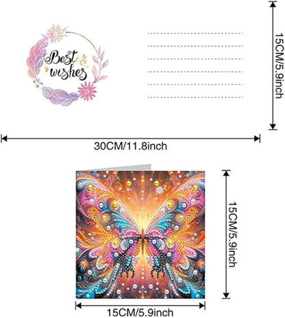 6pcs DIY Butterfly Diamond Art Painting Greeting Cards Kit, Rhinestone Art Holiday Birthday Card Set with Envelopes, DIY Festival Craft for Girlfriend, Christmas Valentine Gift Making Supplies
