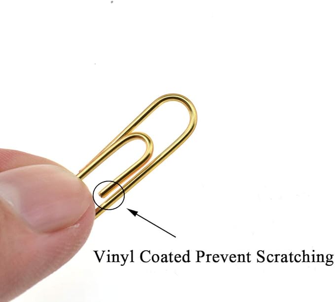 HAHIYO Paper Clips 1.1 inches (28mm) Length Gold Paperclips Bright Colors Vinyl Coated Prevent Scratching Tearing The Pages Sturdy for Bookmark Organize Home Office School 150 Pack