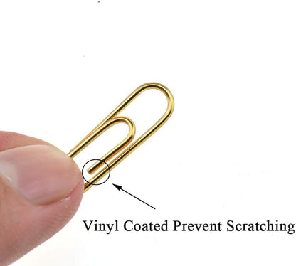 HAHIYO Paper Clips 1.1 inches (28mm) Length Gold Paperclips Bright Colors Vinyl Coated Prevent Scratching Tearing The Pages Sturdy for Bookmark Organize Home Office School 150 Pack