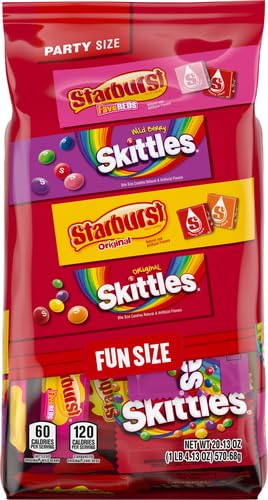 SKITTLES Original, SKITTLES Wild Berry & STARBURST Original and STARBURST FaveReds Fun Size - WRIGLEY'S Assorted Candy Variety Pack - Candy Bulk Individually Wrapped, 20.13oz (Pack of 2)
