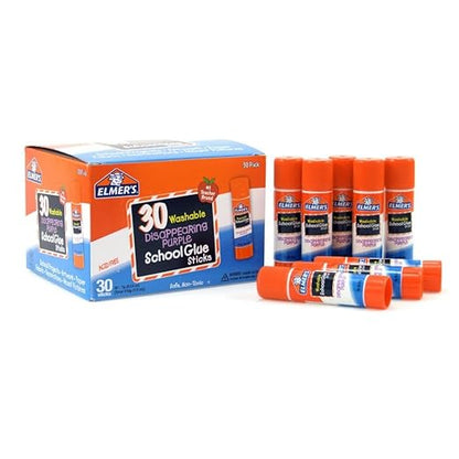 Elmer's Disappearing Purple School Glue Sticks, Washable, 7 Grams, 30 Count - Poster, Vision Board, Back to School, Bulk Pack for Classrooms, #1 Teacher Brand