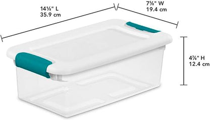 Sterilite 6 Quart Clear Latch Lid Stackable Storage Box Tote, 12 Pack, and Small Clear Latch Lid File Clip Box, 12 Pack for Household Organization
