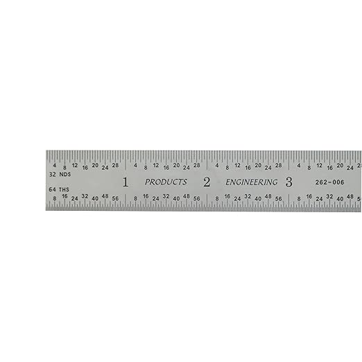 PEC Tools 6" x 150mm Machinist Metal Ruler, 1/25" Thick X 3/4" Wide, Satin Chrome Finish Tempered Stainless Steel Ruler, Measurement Markings 1/32",1/64", 0.5mm, 1mm, Made in USA
