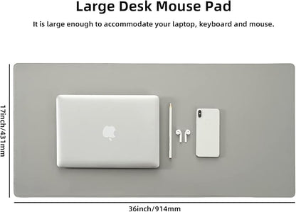 PU Leather Desk Pad Blotter,Light Grey Waterproof Office Desktop Mat,36x17in Non-Slip Large Mouse Pad/Writing Protector/Desk Accessories