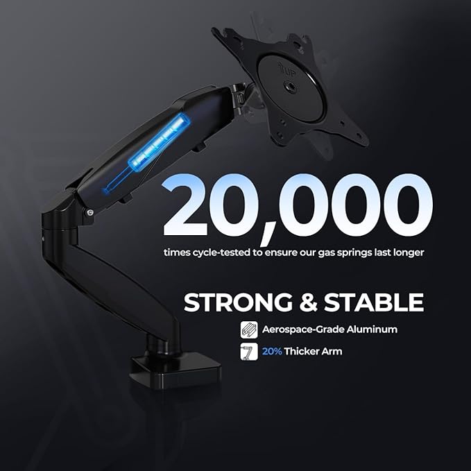 Single Monitor Arm Mount for 13-32 Inch Screens - Gas Spring Adjustable Stand with VESA 75x75/100x100, Clamp & Grommet Base, Holds Up to 20 lbs LCD Computer Monitors, Ergonomic Desk Mount