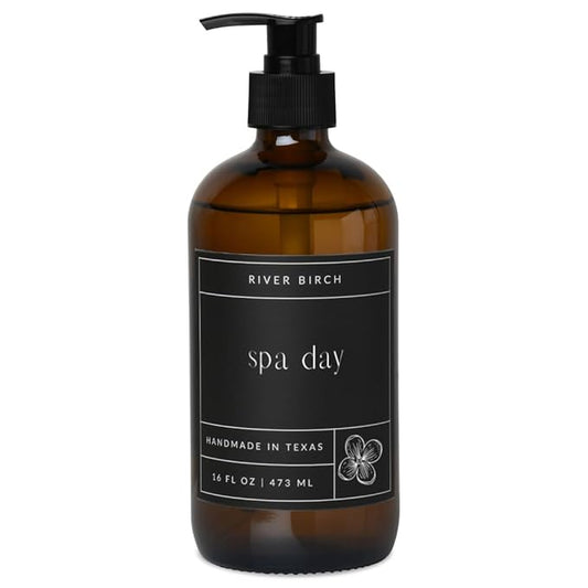 River Birch Spa Day Scented Natural Hand Soap - Handmade Soap - Moisturizing Hand Wash with Amber Glass Dispenser - Luxury Scented Hydrating Hand Soap - Vegan and Non-Toxic - 16 Fl Oz