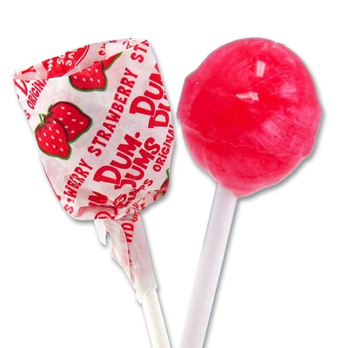 Dum Dums Strawberry Lollipops - Bulk Candy Box with Lollipops Individually Wrapped, Single Flavor Gourmet Suckers - 50 Count