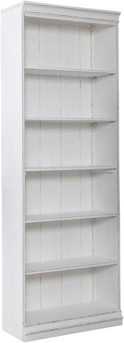 Liberty Furniture Magnolia Manor 84 Inch Bookcase for Living Room Office Storage - Antique White & Weathered Bark