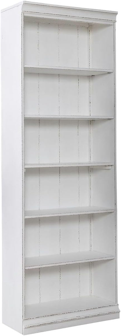 Liberty Furniture Magnolia Manor 84 Inch Bookcase for Living Room Office Storage - Antique White & Weathered Bark