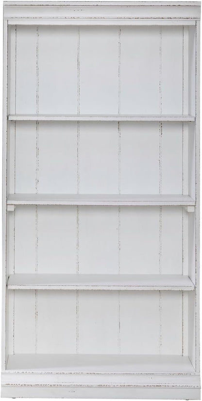 Liberty Furniture Magnolia Manor 60 Inch Bookcase for Living Room Office Storage - Antique White & Weathered Bark