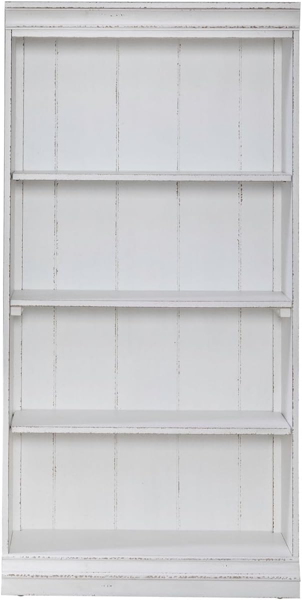 Liberty Furniture Magnolia Manor Stepped Bookcase Wall for Living Room Home Office Storage - Antique White & Weathered Bark