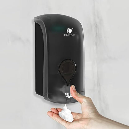 Hand Press Foaming Soap Dispenser, 35oz (1000ml) Refillable Wall Mount Soap Dispenser, Durable ABS Plastic, for Commercial & Home, Semi-Transparent Black, CHUANGDIAN