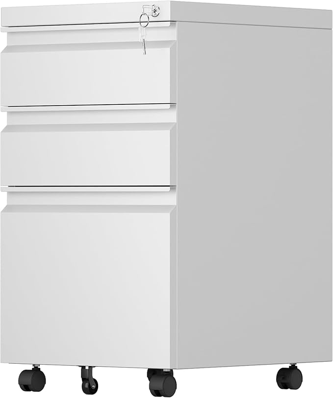 SUXXAN 3 Drawer Mobile File Cabinet with Lock, Under Desk Metal Filing Cabinet for Office,Home,A4/Legal/Letter Size, Fully Assembled (White)