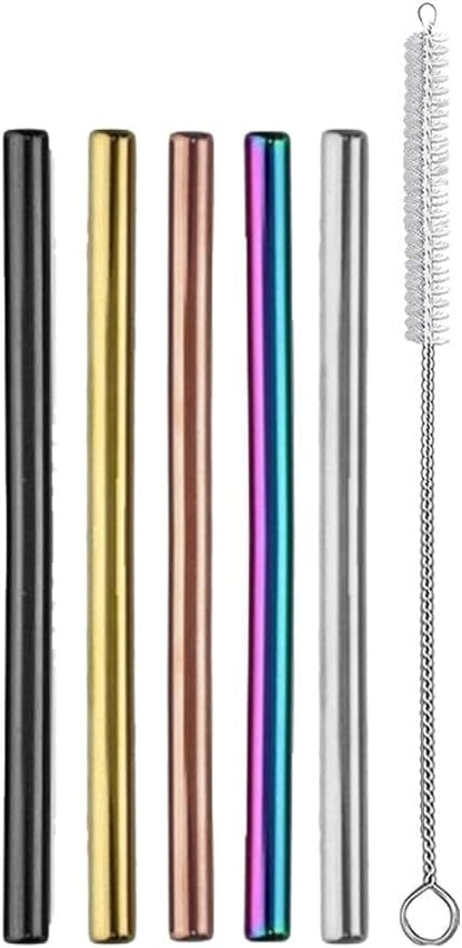 Ello 5-Pack Stainless Steel Reusable Cocktail Straws with Cleaning Brush (Metallic Multicolor)