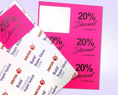 8-1/2 x 11 Neon Color High Light Fluorescent Labels for Laser & Inkjet Printer (Pink Fluorescent, 4" x 3-1/3" - 6 Per Page | 150 Labels)