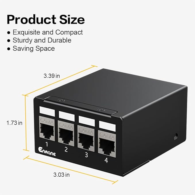 4 Port Patch Panel CAT6A Keystone Patch Panel (EC Listed) Shielded Network Patch Patch for Home/Office (1U 4Port, CAT6A)