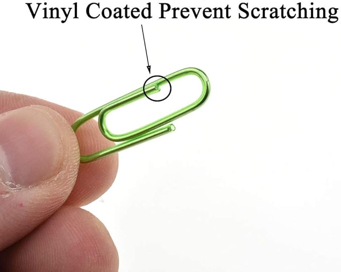 HAHIYO Paper Clips 1.1" (28mm) Length Green Paperclips Bright Colors Vinyl Coated Prevent Scratching Tearing The Pages Sturdy for Bookmark Organize Home Office School 150 Pack