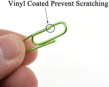 HAHIYO Paper Clips 1.1" (28mm) Length Green Paperclips Bright Colors Vinyl Coated Prevent Scratching Tearing The Pages Sturdy for Bookmark Organize Home Office School 150 Pack