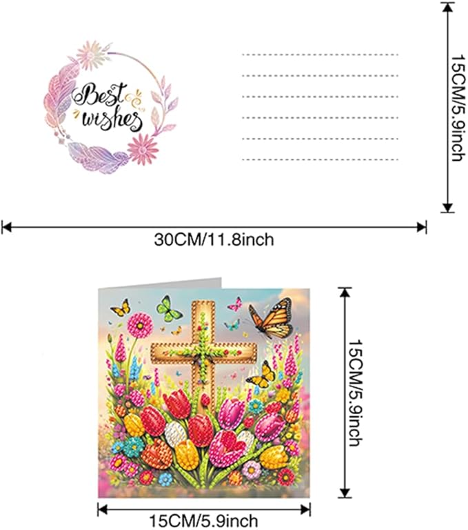 6pcs DIY Cross Diamond Art Painting Greeting Cards Kit, Rhinestone Art Holiday Birthday Card Set with Envelopes, DIY Festival Craft for Girlfriend, Christmas Valentine Gift Making Supplies