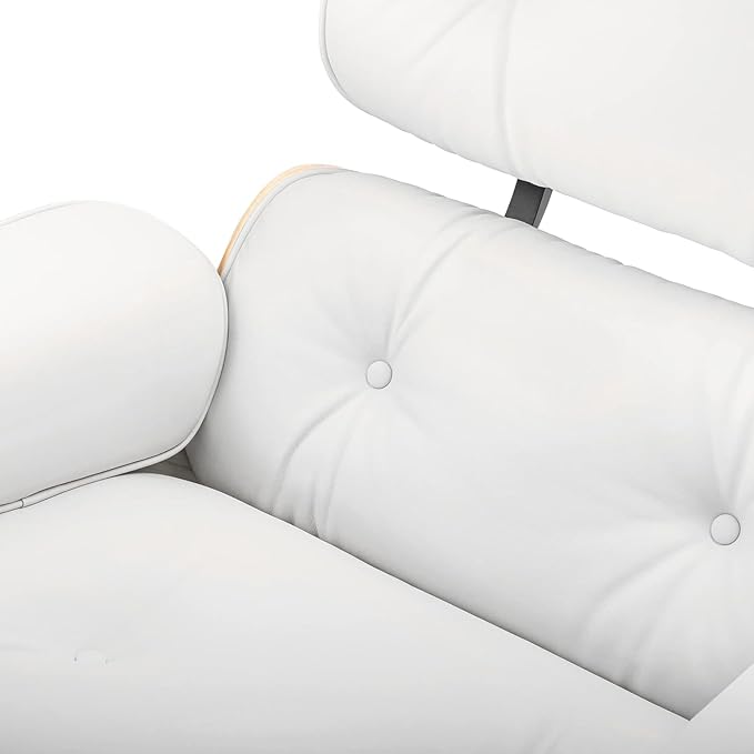 Top White Grain Leather, Mid Century Chaise Lounge Chair and Ottoman, Modern Chair Classic Design, Walnut Wood, Heavy Duty Base Support for Living Room Office