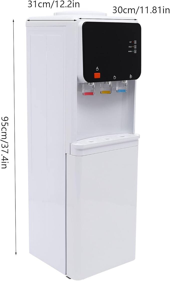 Top Loading Water Cooler, Standing Water Dispenser with 3 Temperature Settings - Hot, Warm and Cold Water, Child Safety Lock, Water Cooler Dispenser for Homes, Kitchens, Offices, Dorms (Black White)