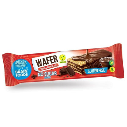 BRAIN FOODS Gluten Free Vegan Double Chocolate Wafers - 12 Bars, No Sugar Added, High Fiber, No Palm Oil, 1.4 oz, 170 Calories, Guilt Free Snack, Natural Chocolate Flavor