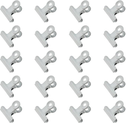HAHIYO 1.25inch White Bulldog Clips Metal File Hinge Binder Clips Clamps Save Space Strong Spring Jaws Rock Solid Grip Book Lay Flat Deburred Edge for Hang Photos Wall Grid Dog Food 20PCS