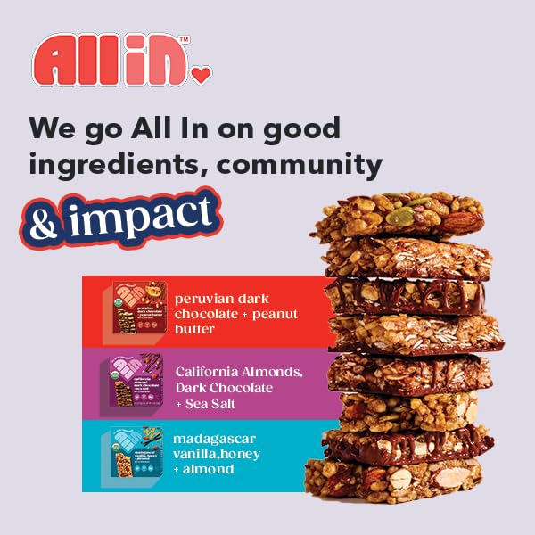 All In Snack Bars California Almond, Dark Chocolate + Sea Salt - Healthy Snack for Adults and Kids - Gluten Free - Organic - Non-GMO (6 Pack)
