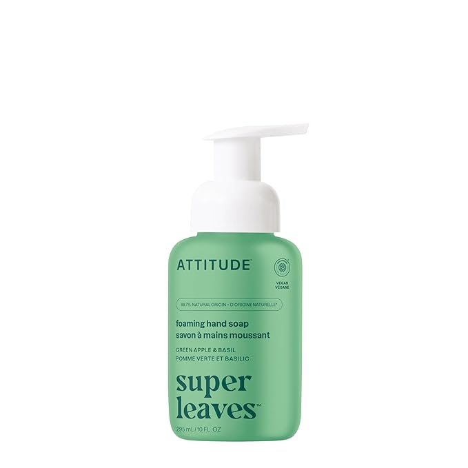 ATTITUDE Foaming Hand Soap, EWG Verified, Plant and Mineral-Based Ingredients, Vegan and Cruelty-free Personal Care Products, Green Apple & Basil, 10 Fl Oz