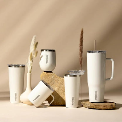Corkcicle Pure Taste Mug - Stainless Steel Insulated Coffee Cup With Lid - Non-Slip Silicone Base - Ceramic Interior Coating - Durable Travel Mug - Dishwasher Safe - 16 oz - Latte/Oat Milk