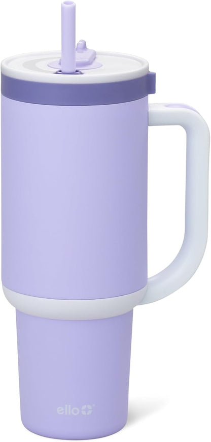 Ello Oasis 40 oz Tumbler with Handle & Retracting Straw | Reusable Insulated Stainless Steel Cup 100% Leakproof, Gifts for Teens Women Men | Keeps cold for 20 Hours, Cup Holder Friendly, Twilight