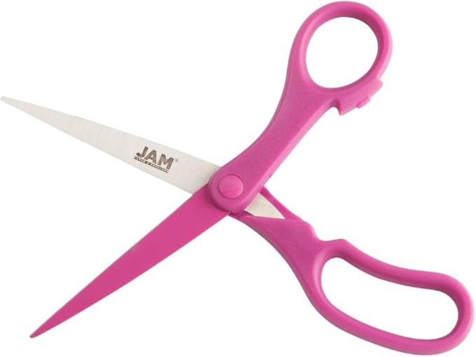 JAM PAPER Multi-Purpose Precision Scissors - 8 Inch - Fuchsia Pink - Ergonomic Handle & Stainless Steel Blades - Sold Individually