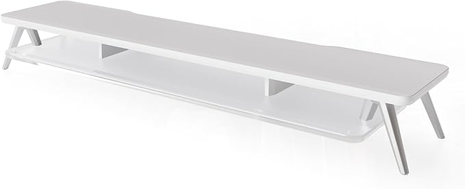Fenge Dual Monitor Stand for Desk, 2 Tiers Monitor Riser with Acrylic Shelf, 42.5 Inch Wood and Aluminum Desk Shelf with Phone and Tablet Holder