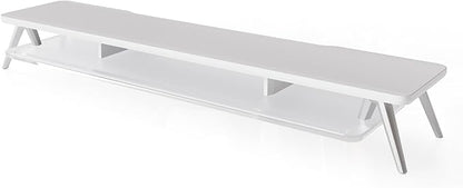 Fenge Dual Monitor Stand for Desk, 2 Tiers Monitor Riser with Acrylic Shelf, 42.5 Inch Wood and Aluminum Desk Shelf with Phone and Tablet Holder