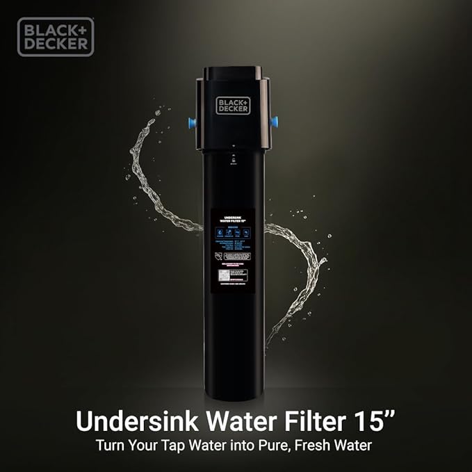 BLACK+DECKER Undersink Water Filter 15’’ | 2 Years | Reduces CHLORAMINE, Chlorine,Lead, PFAS, Bad Taste, Odor | Under Counter Water Filter Direct Connect to Kitchen Faucet | NSF/ANSI 42 Certified