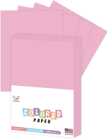 Woodlake Pink Copy Paper, Colored Printer Paper, 8.5 x 11”, 20 LB / 75 GSM Computer Paper, 200 Sheets, Multi-Purpose Pastel Paper, Made in USA